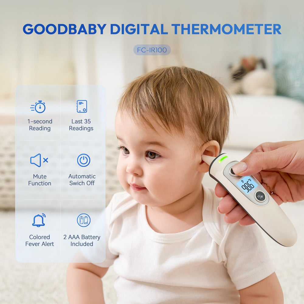 GoodBaby thermometer LED display closeup with clear digits for quick reading
