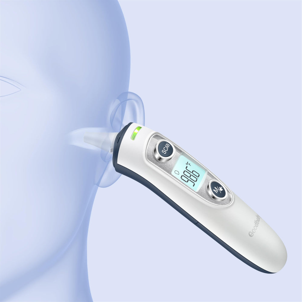 GoodBaby thermometer on bedside table at night for silent, low-light checks