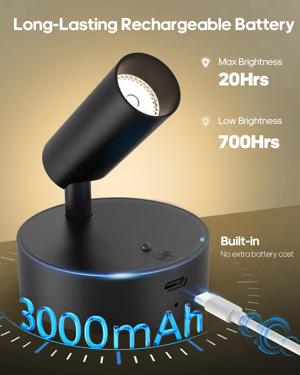 GOODEA spotlight head tilted to show 360° rotation and 90° tilt for precise aiming