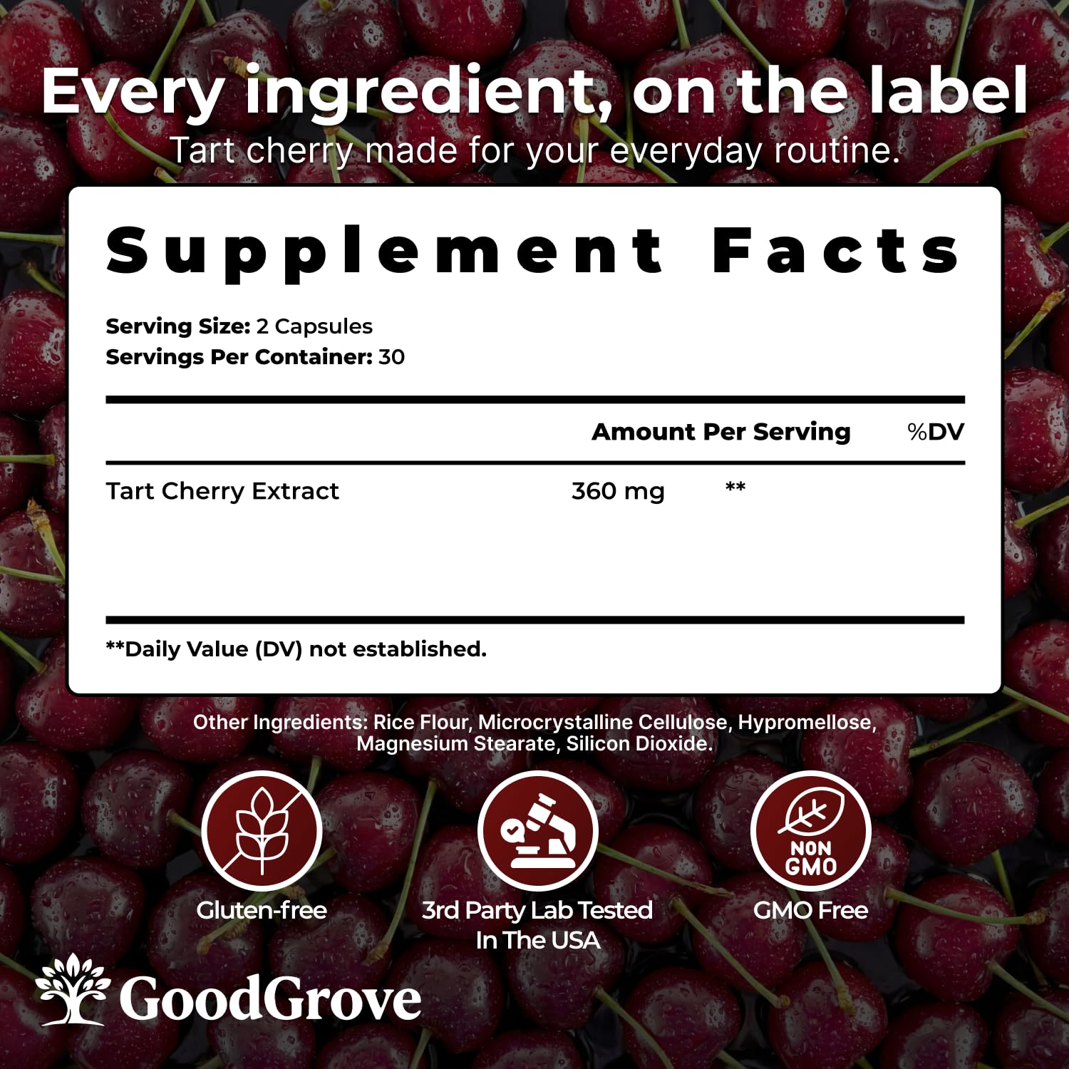 GoodGrove bottle beside fresh cherries to show scale and natural ingredient source