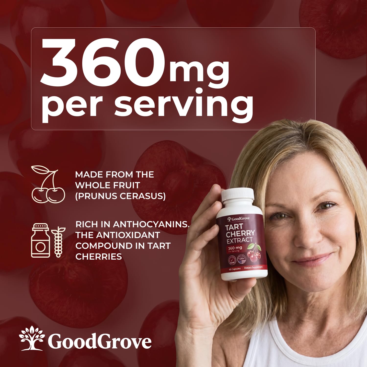GoodGrove two capsules beside a glass of water demonstrating serving size ease
