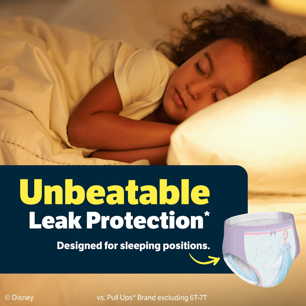 GoodNites Frozen print front promoting kid-friendly, confidence boosting look