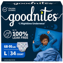 GoodNites large front packaging showing count and fit benefits
