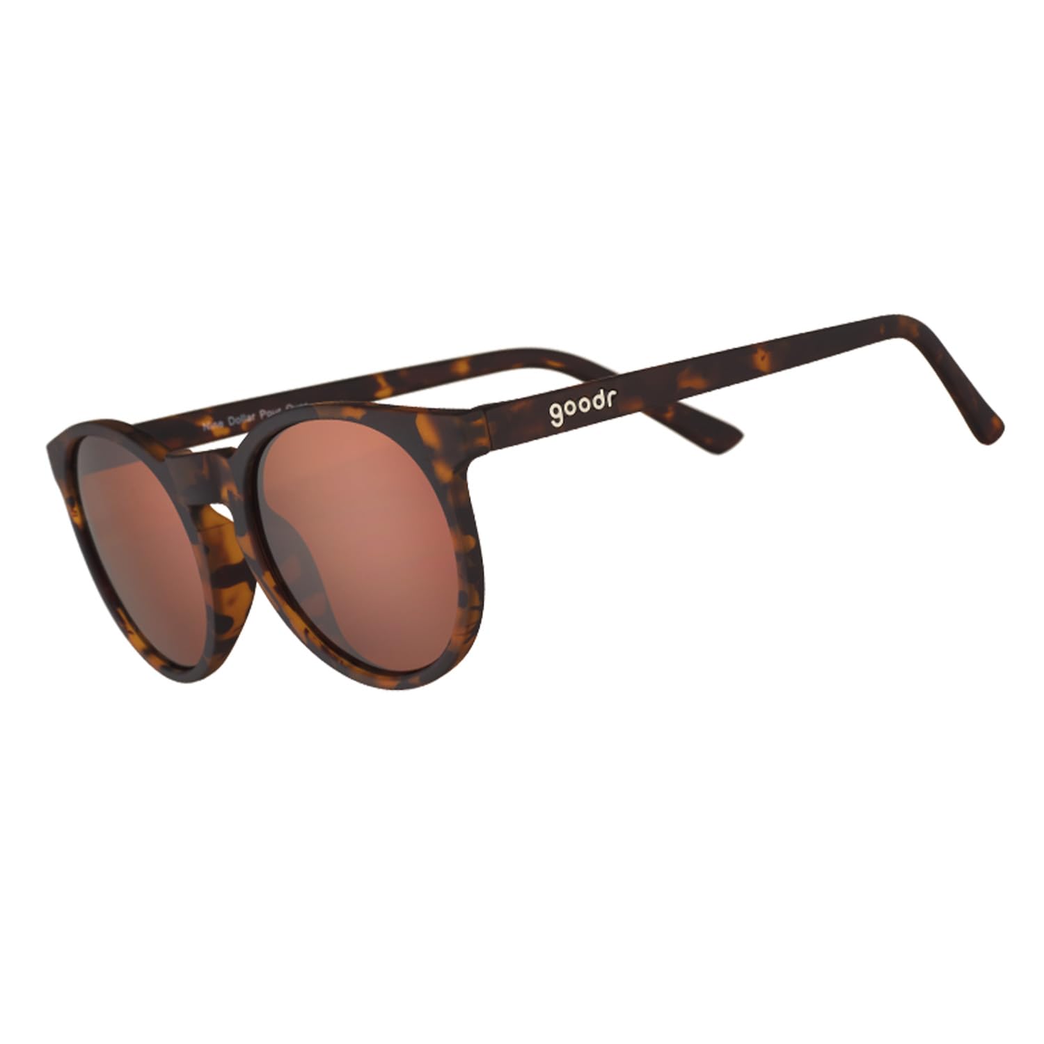 goodr Nine Dollar Pour Over front view showing round frame and polarized lenses benefit: stylish glare reduction