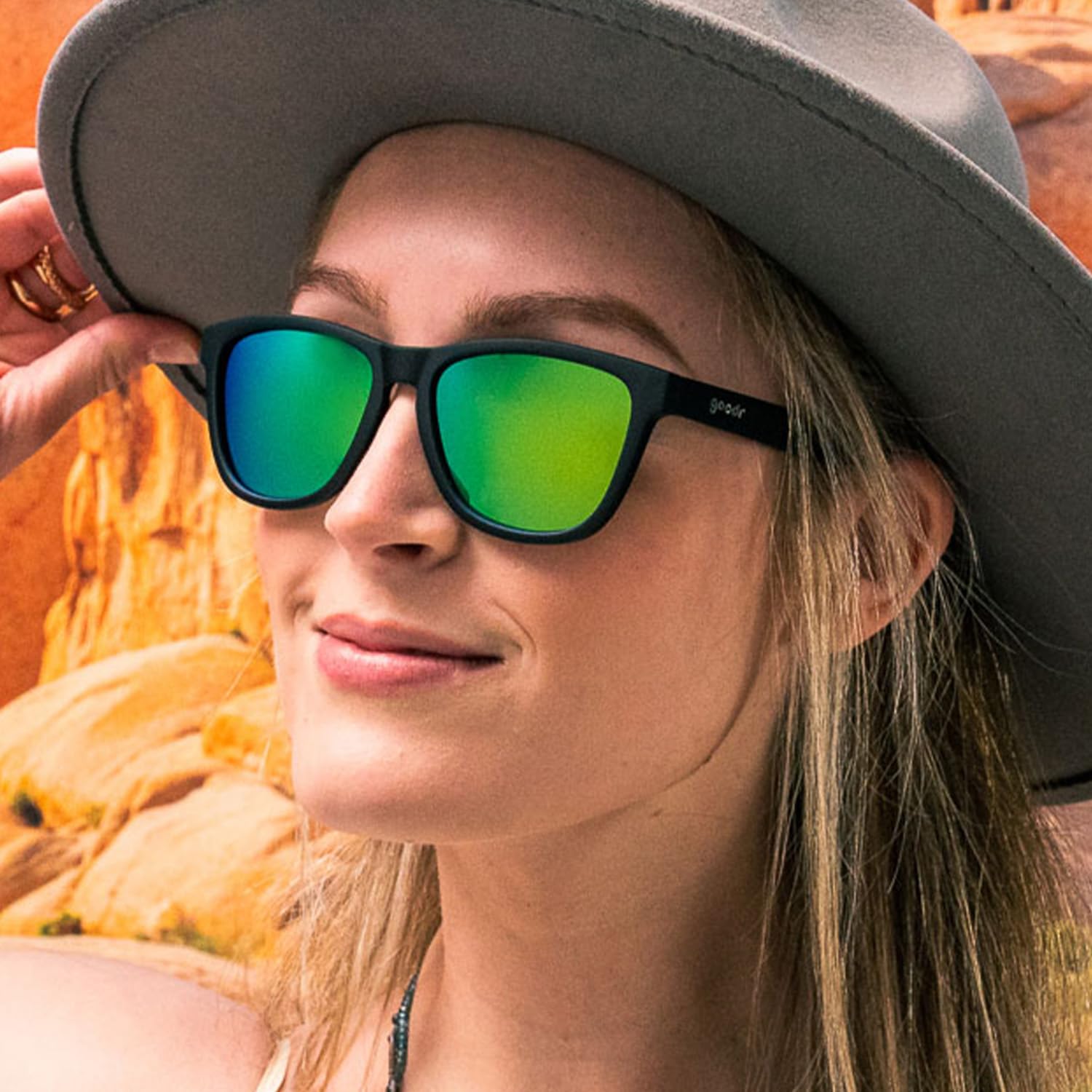 goodr sunglasses worn by runner showing secure no-bounce performance outdoors