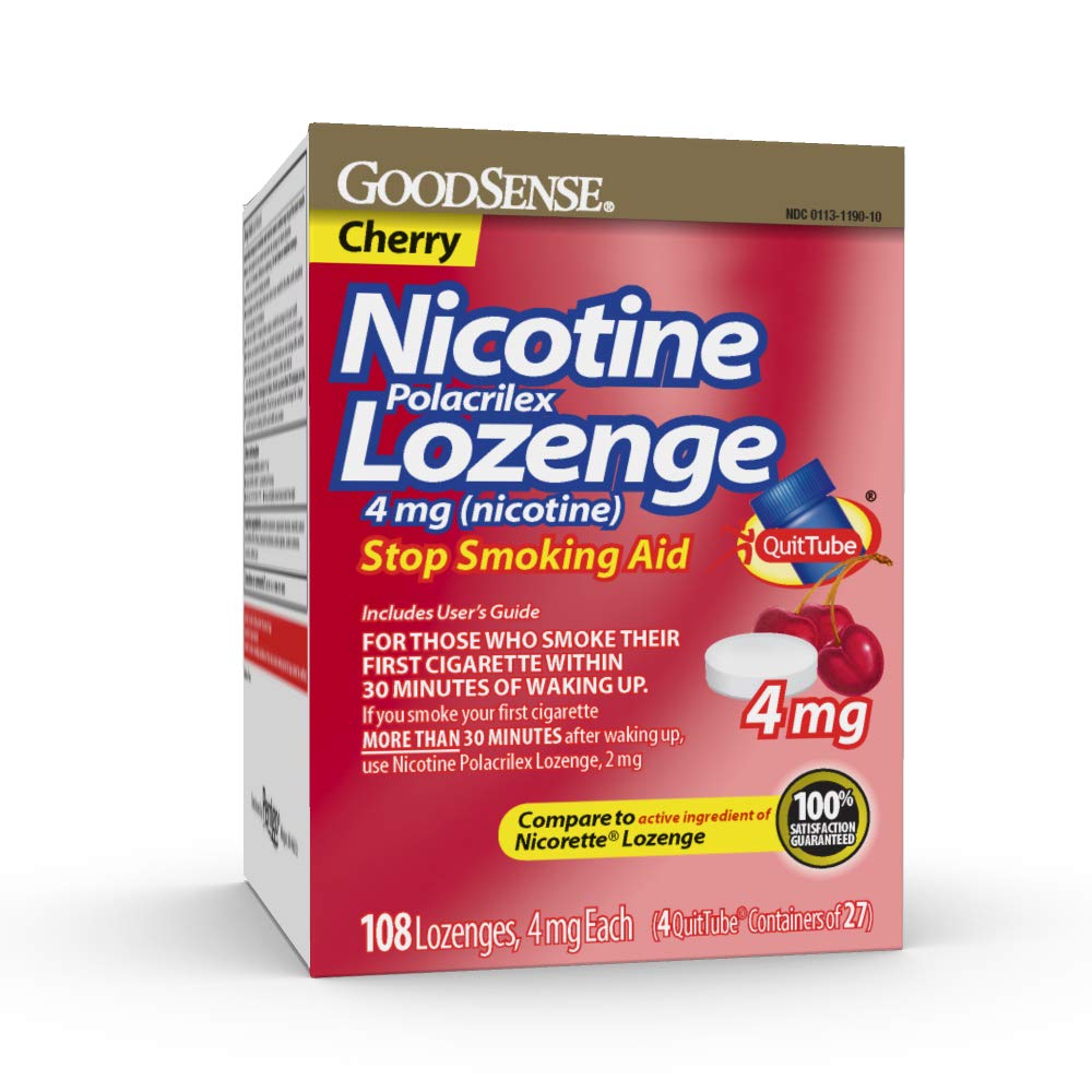 GoodSense front packaging showing 4 mg cherry lozenges and benefits