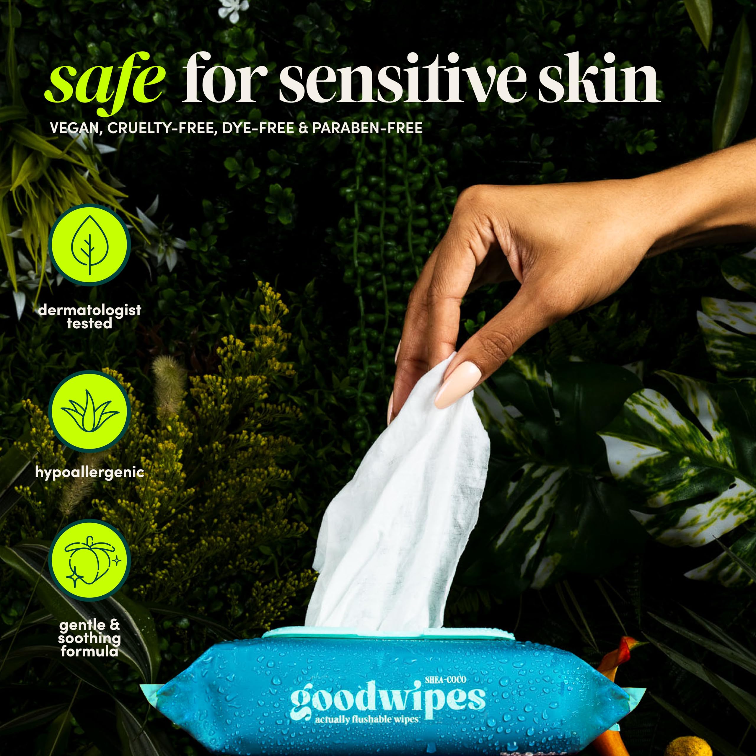 goodwipes wipe in hand demonstrating strong wet durability and coverage