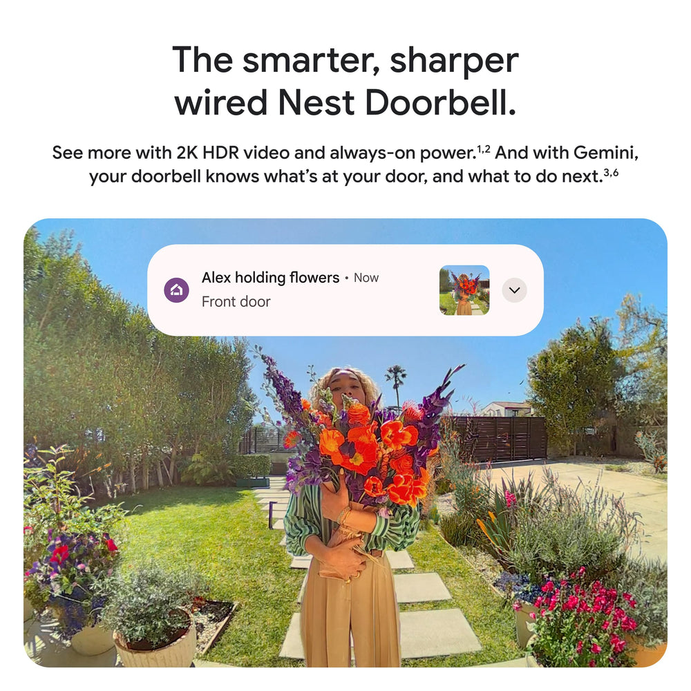 Google Nest Doorbell snow close-up on camera lens for sharper 2K HDR detail