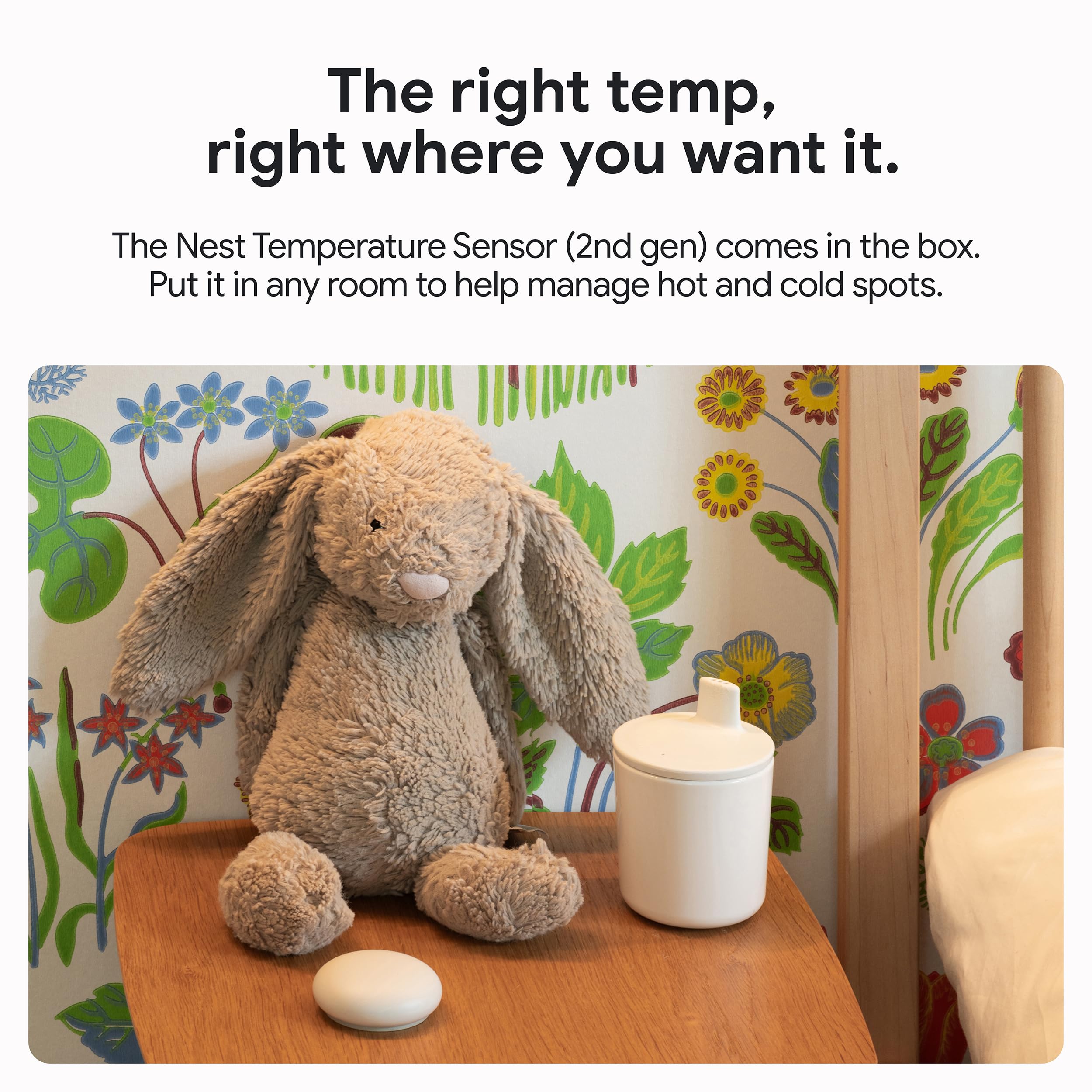 Nest Temperature Sensor placed in bedroom to reduce hot and cold spots effectively