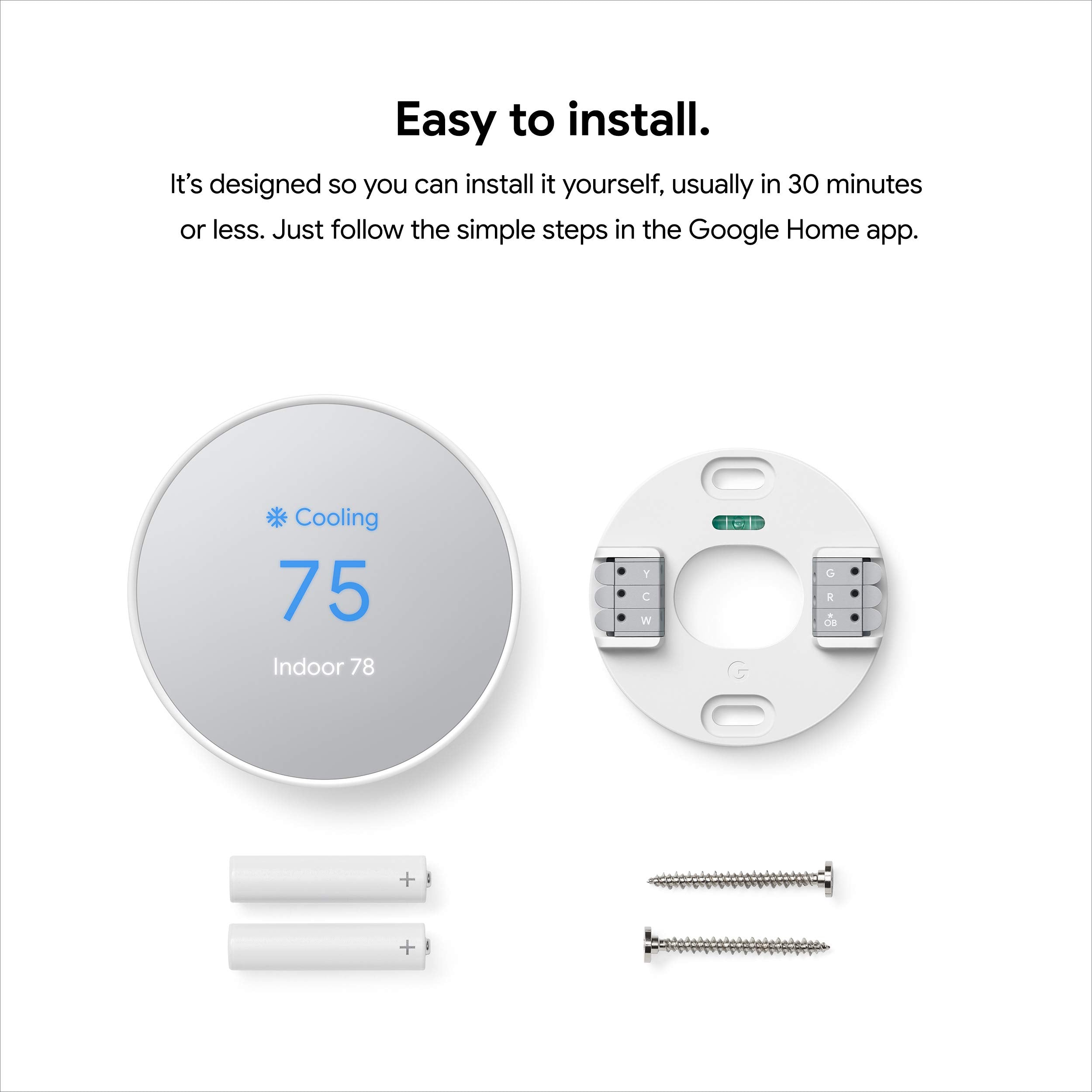 Google Nest Thermostat box and hardware showing included parts for DIY installation