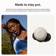 Google Pixel Buds Pro 2 closed charging case in hazel, highlighting portable protection and quick charging