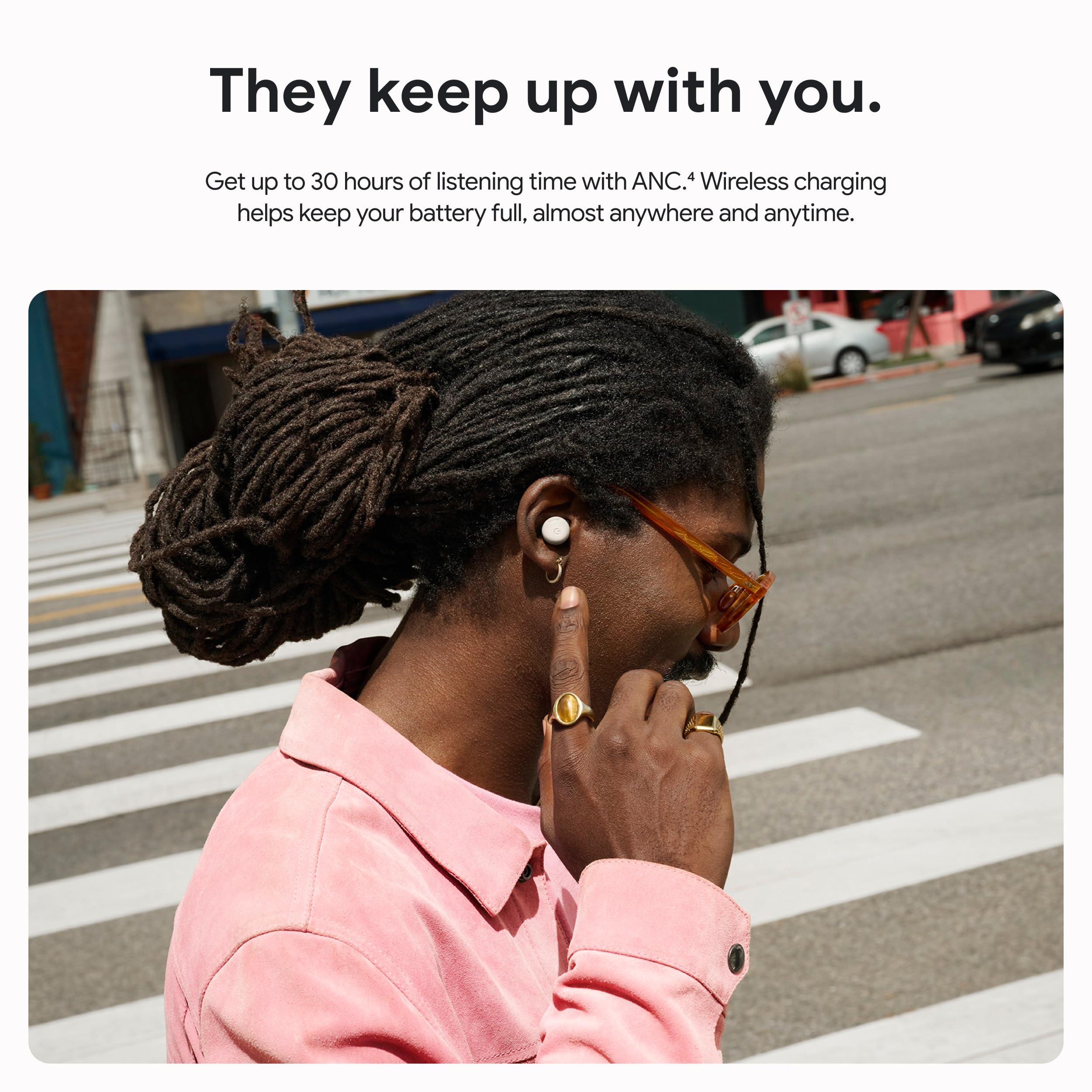 Google Pixel Buds Pro 2 spatial audio graphic, indicating immersive surround-sound listening benefit