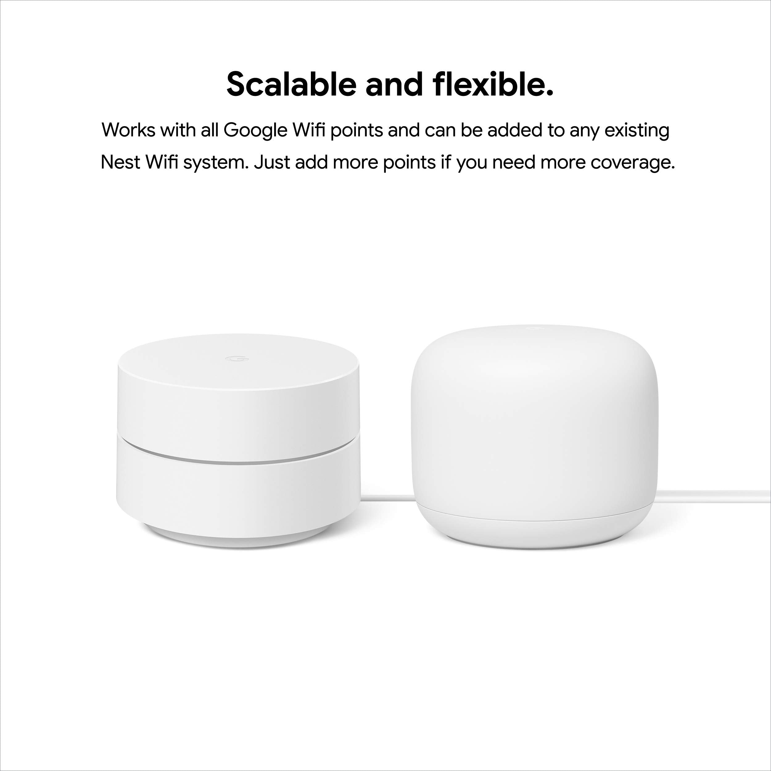 Google Wifi beside a modem showing where to connect for fast online setup benefit
