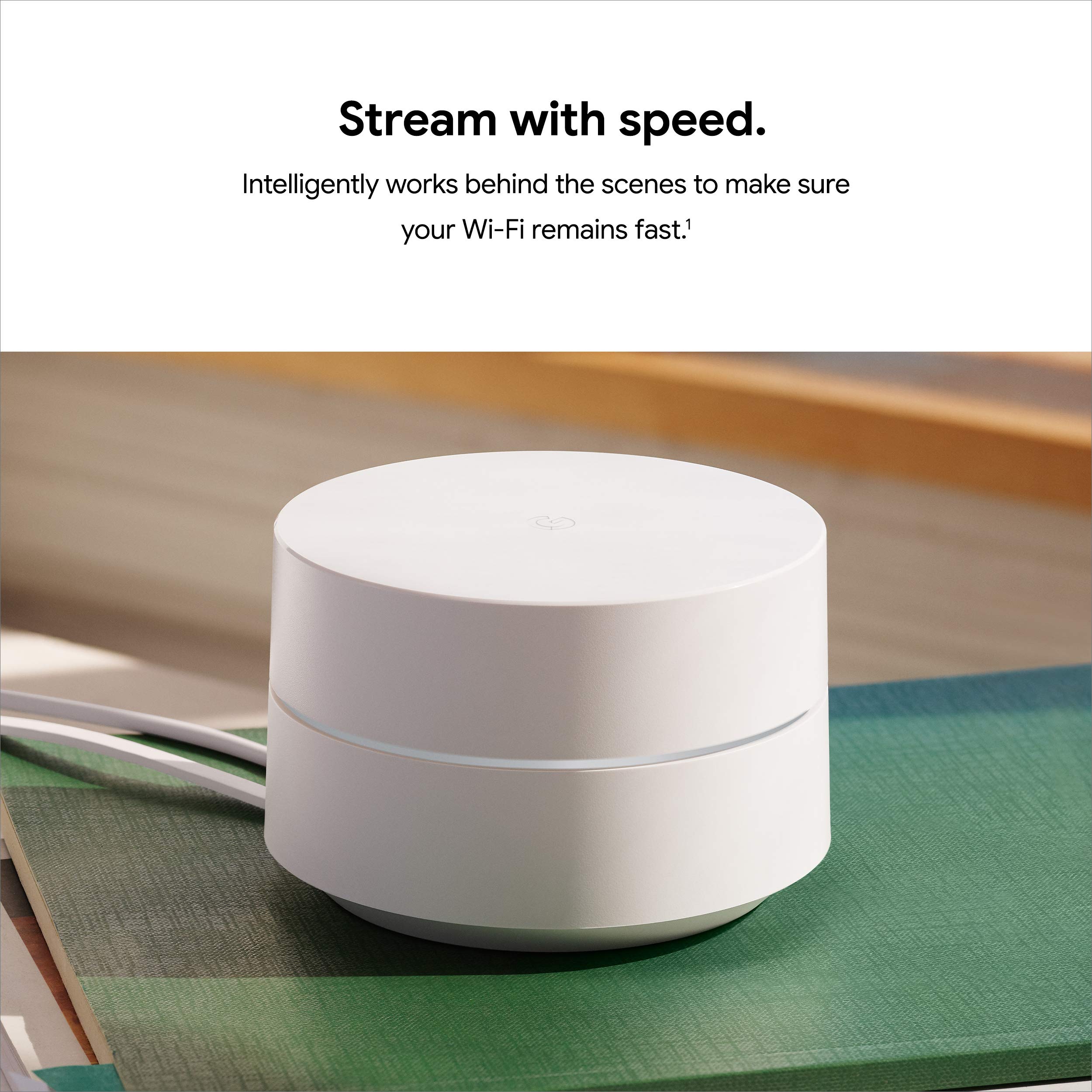 Google Wifi side profile highlighting slim housing for flexible placement benefit