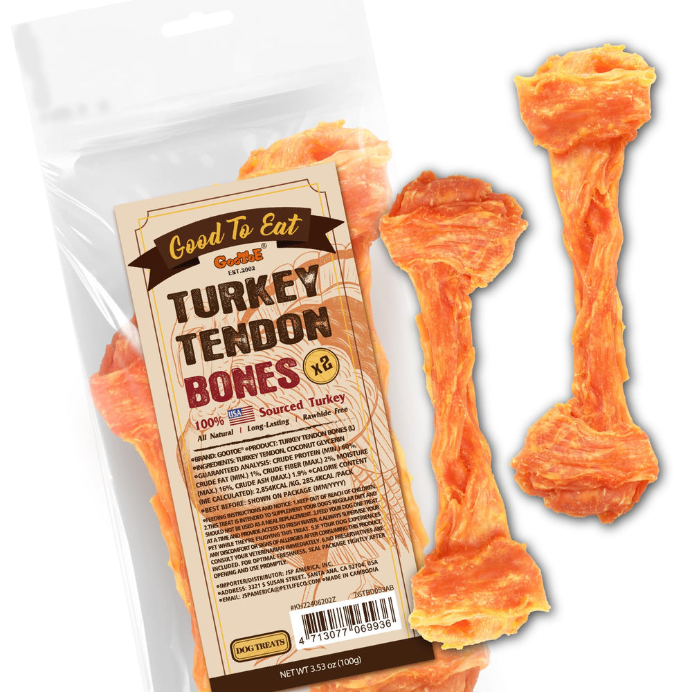 Gootoe front packaging showing turkey tendon treats and natural benefit