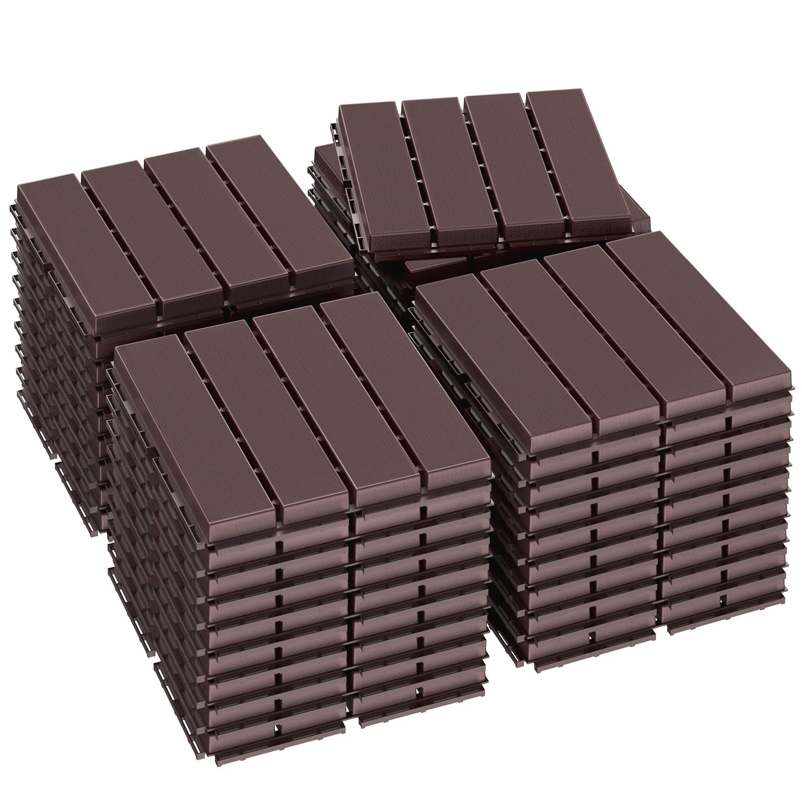 Goovilla front view of 36-pack dark brown tiles showing neat grid and coverage benefit
