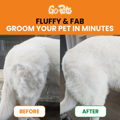 GoPets comb in use on a golden retriever removes mats and reduces shedding effectively