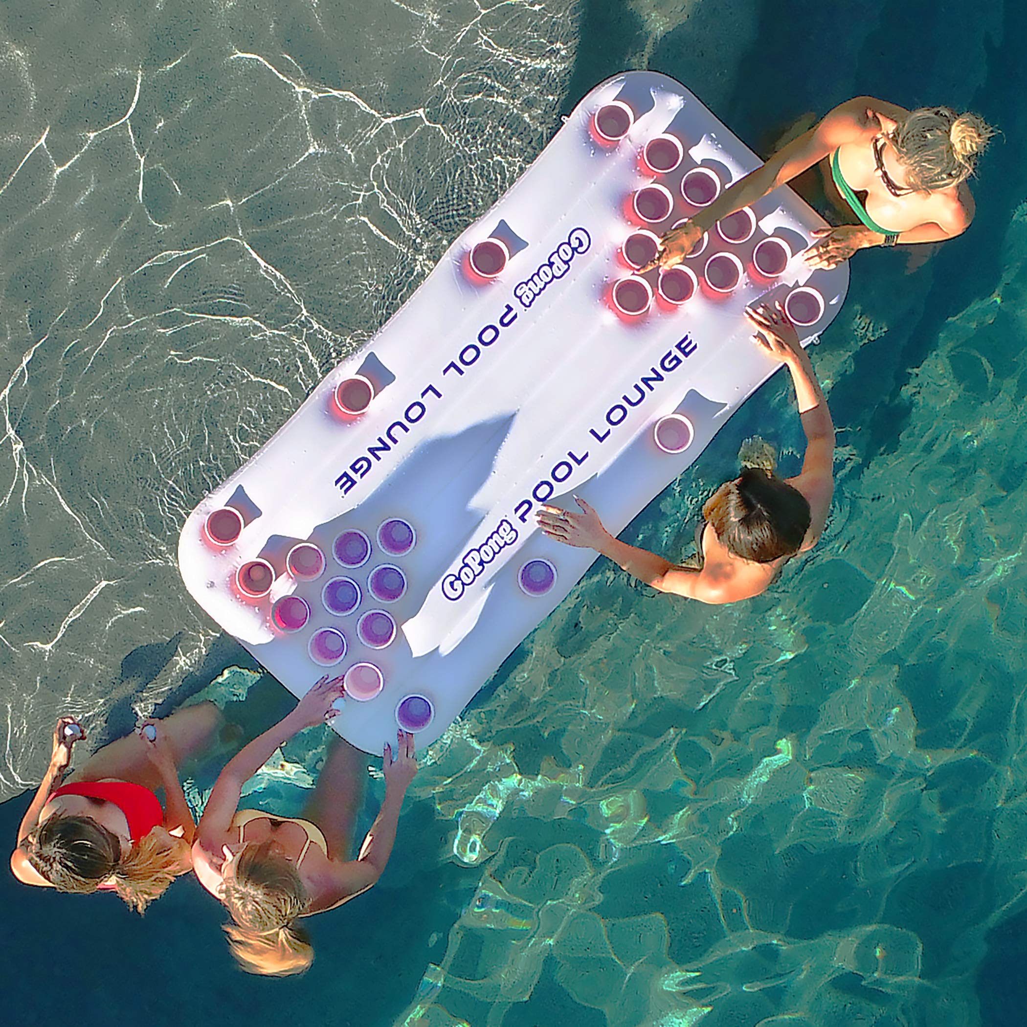 GoPong cup holders close-up showing secure drink placement for social floating