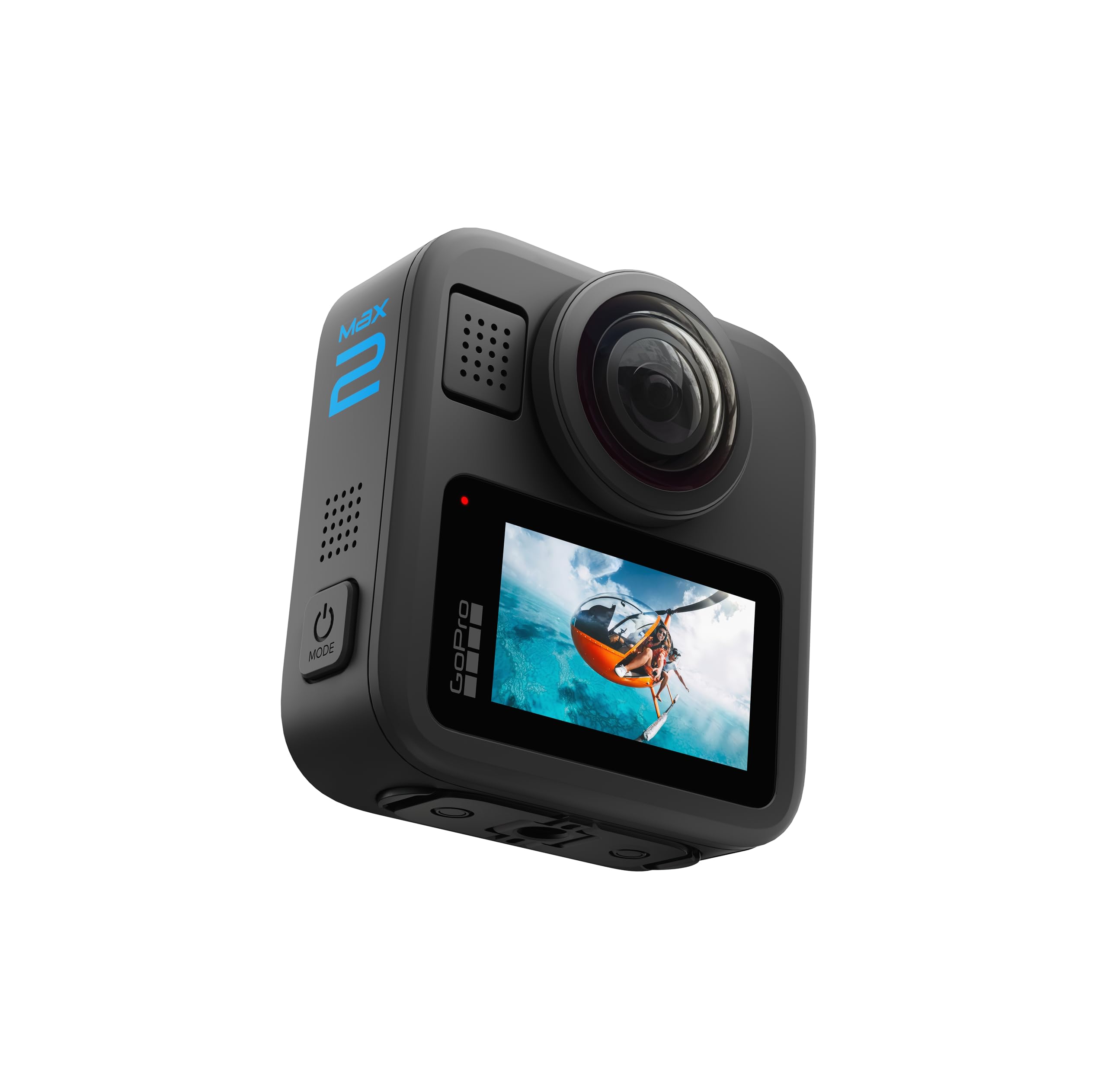 GoPro MAX2 replaceable glass lens close-up showing durable construction benefit