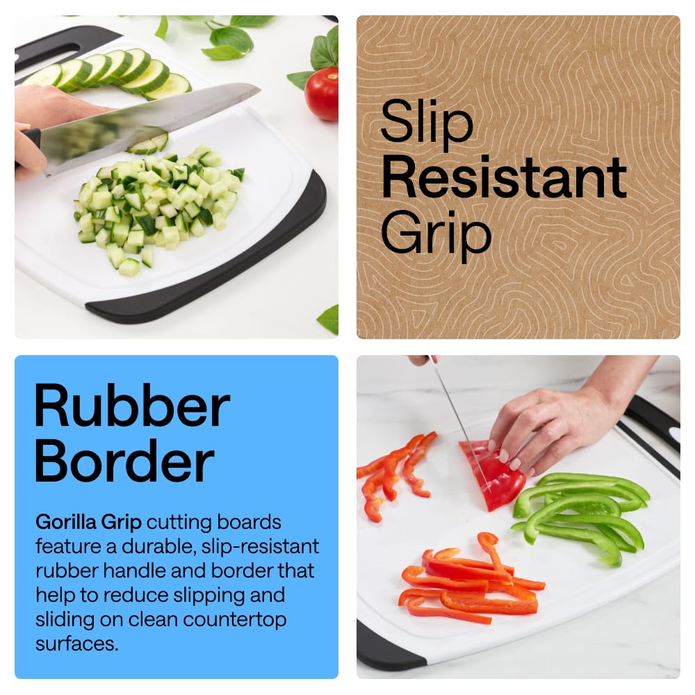 GORILLA GRIP detail of deep juice groove catching liquids, keeps counters cleaner benefit