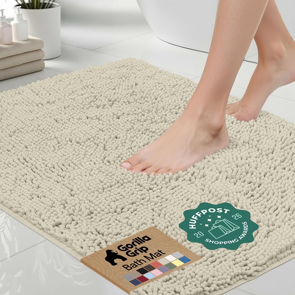 GORILLA GRIP front view showing dusty cloud color and compact size, enhances bathroom comfort