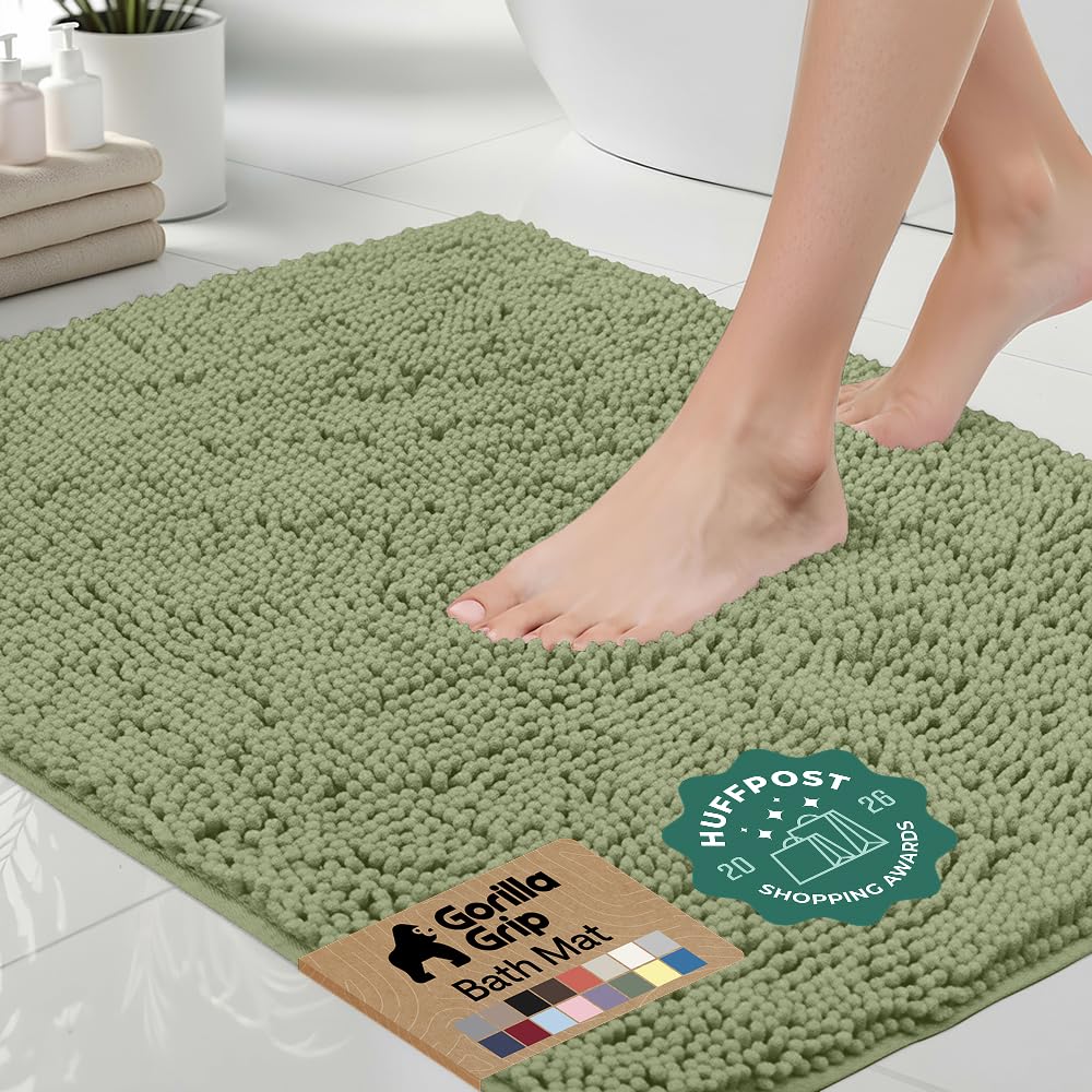 GORILLA GRIP front view sage green rug showing size and color benefit
