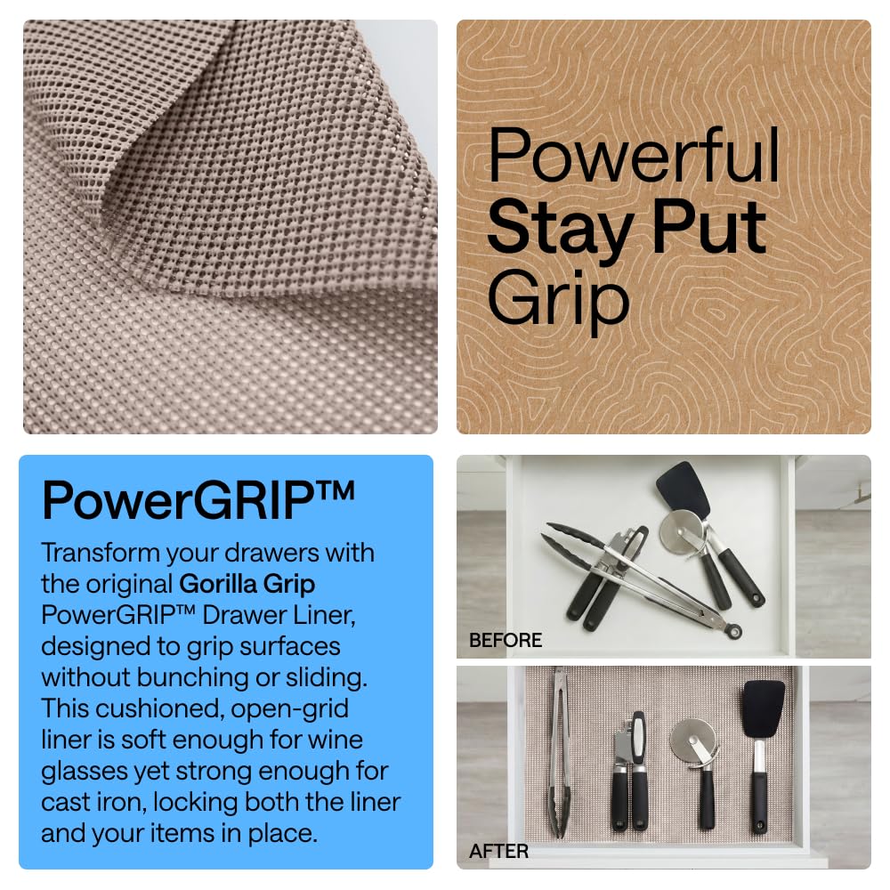 GORILLA GRIP liner inside drawer keeping utensils from sliding