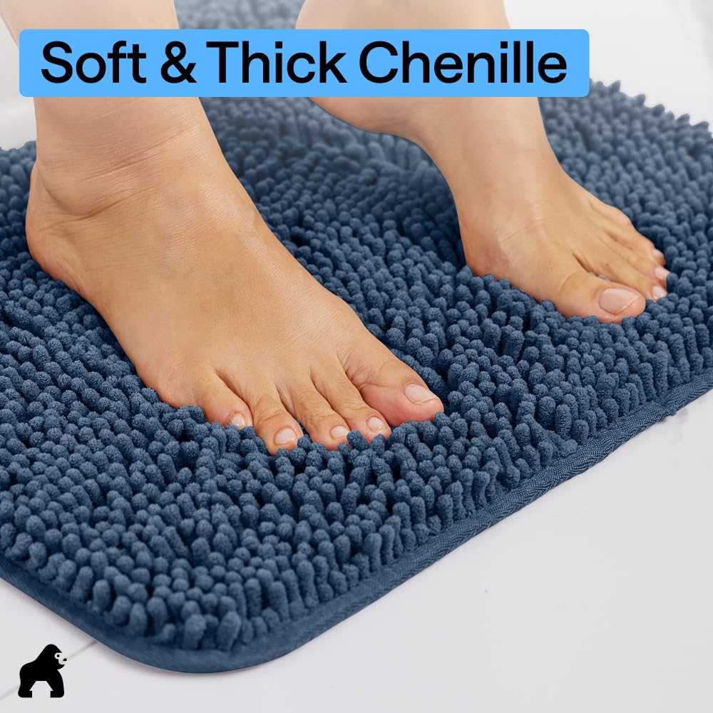 GORILLA GRIP rug next to toilet showing 24x17 size for small bathroom fit