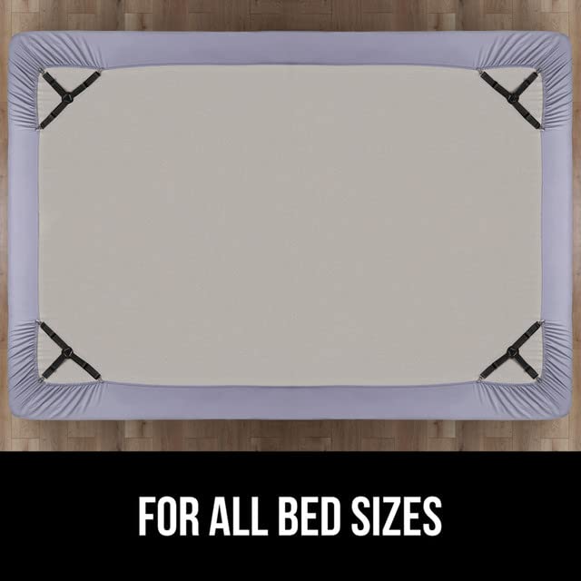 GORILLA GRIP next to ruler showing adjustable length for all mattress sizes