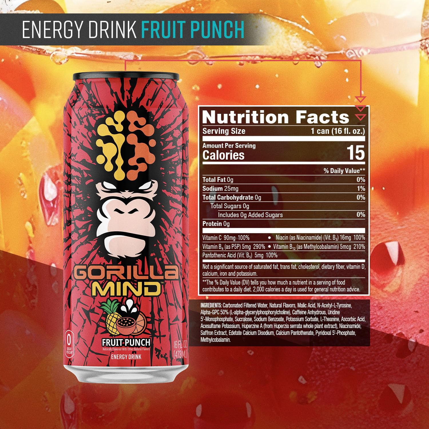 Gorilla Mind closeup label highlights ingredients and potency benefits