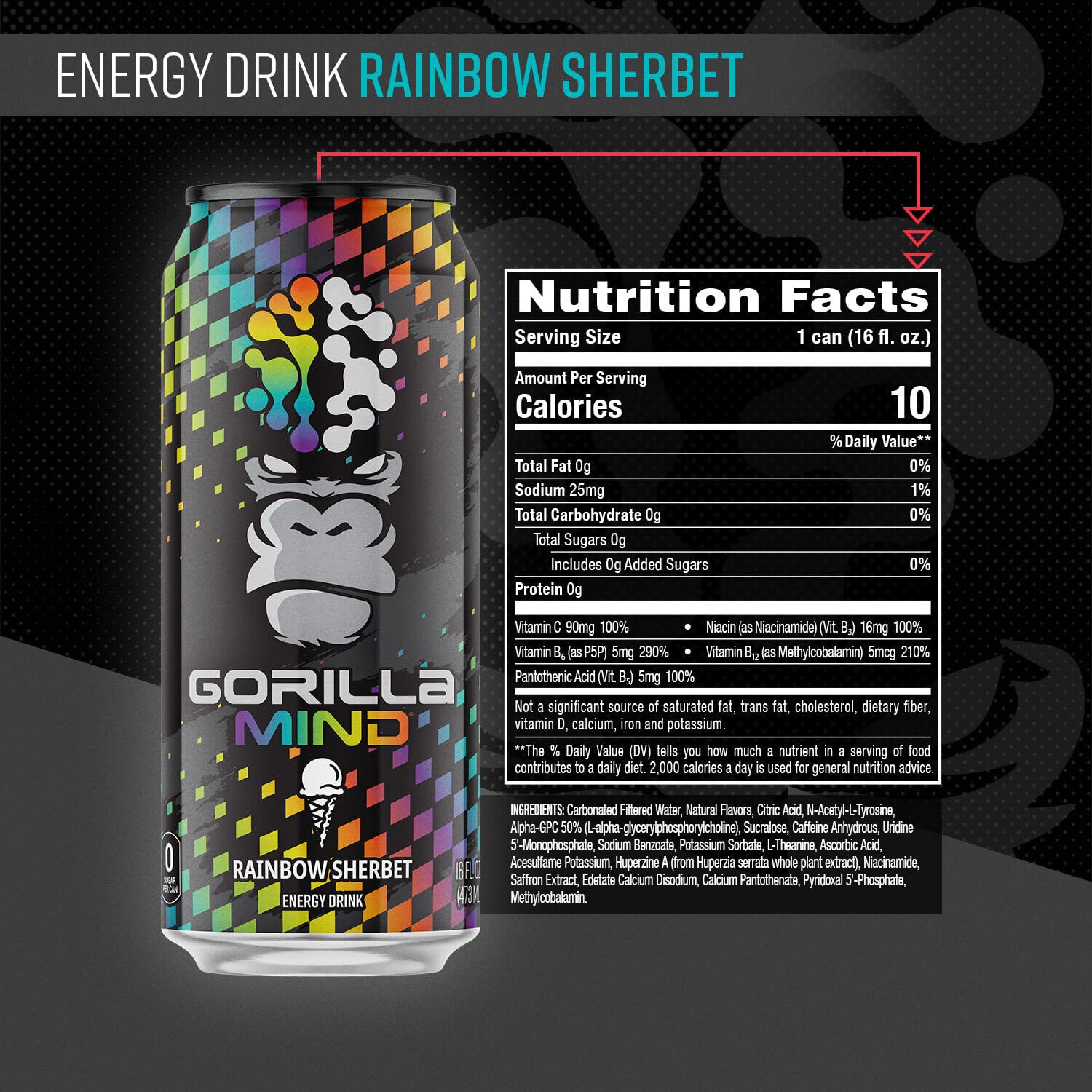 Gorilla Mind side label close-up highlighting ingredient panel and potency