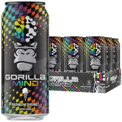 Gorilla Mind front can showing Rainbow Sherbet label and bold flavor benefits