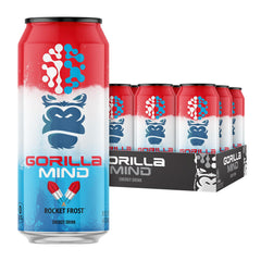 Gorilla Mind Rocket Frost front can showcasing branding and crisp design benefits focused energy