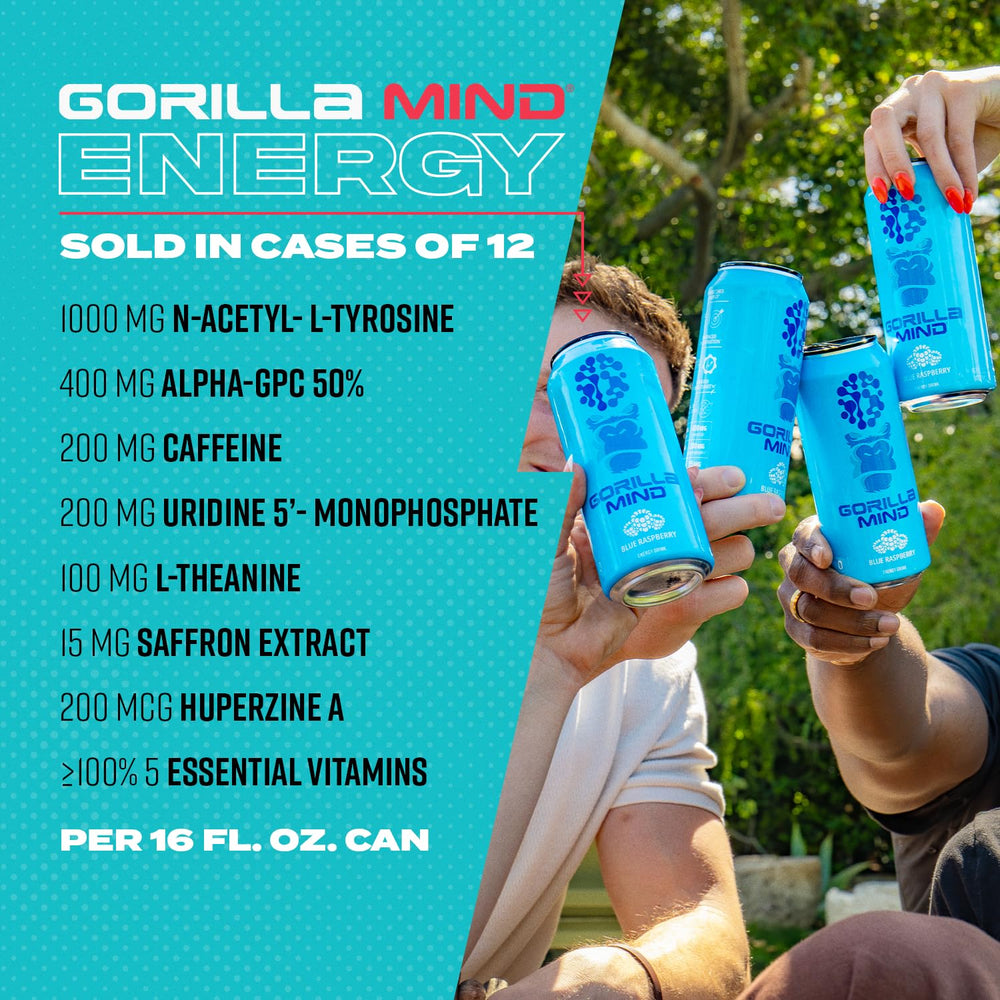 Gorilla Mind 12-pack box beside a soda for size comparison and convenience