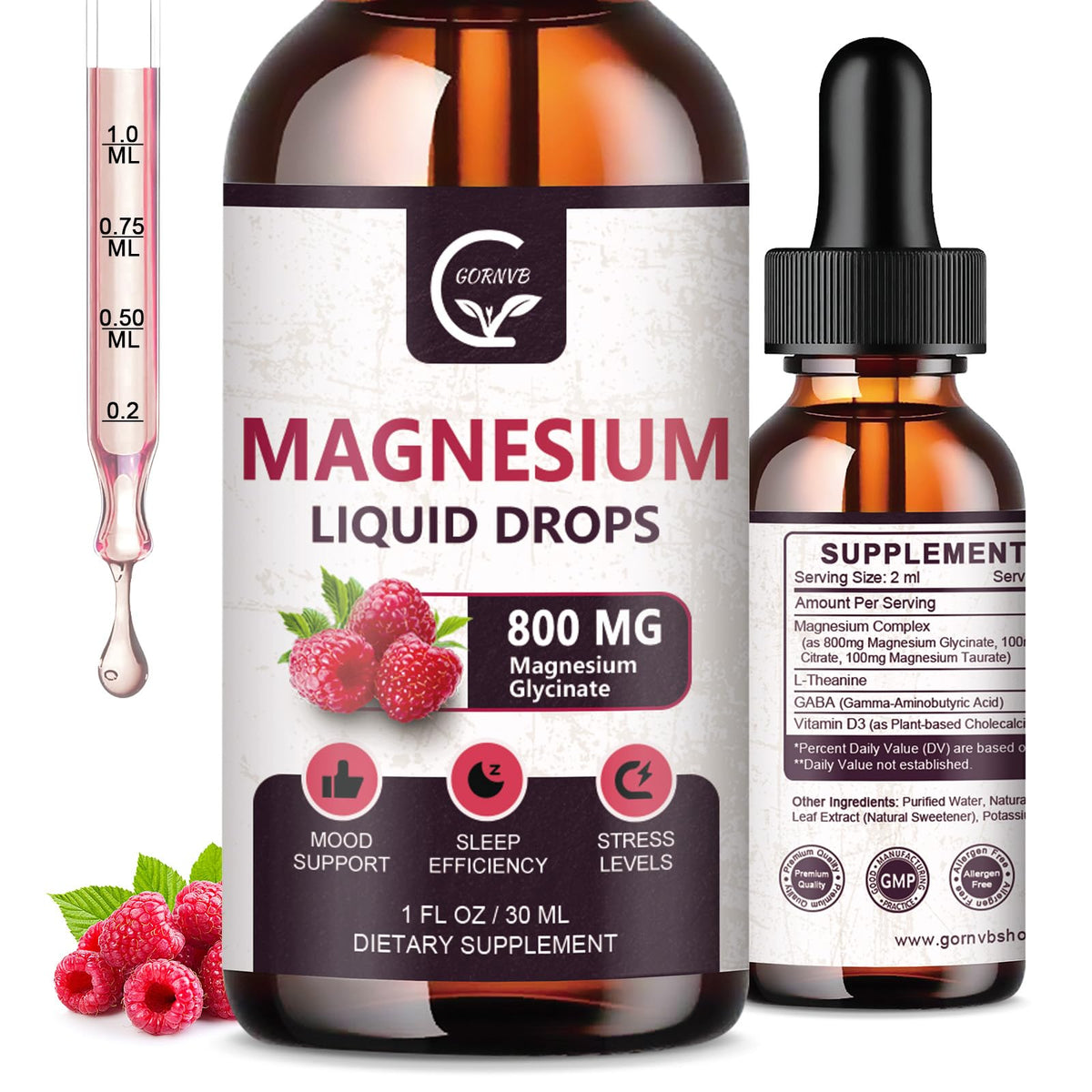 GORNVB front packaging showing 2-pack and raspberry flavor, clear benefits of convenience