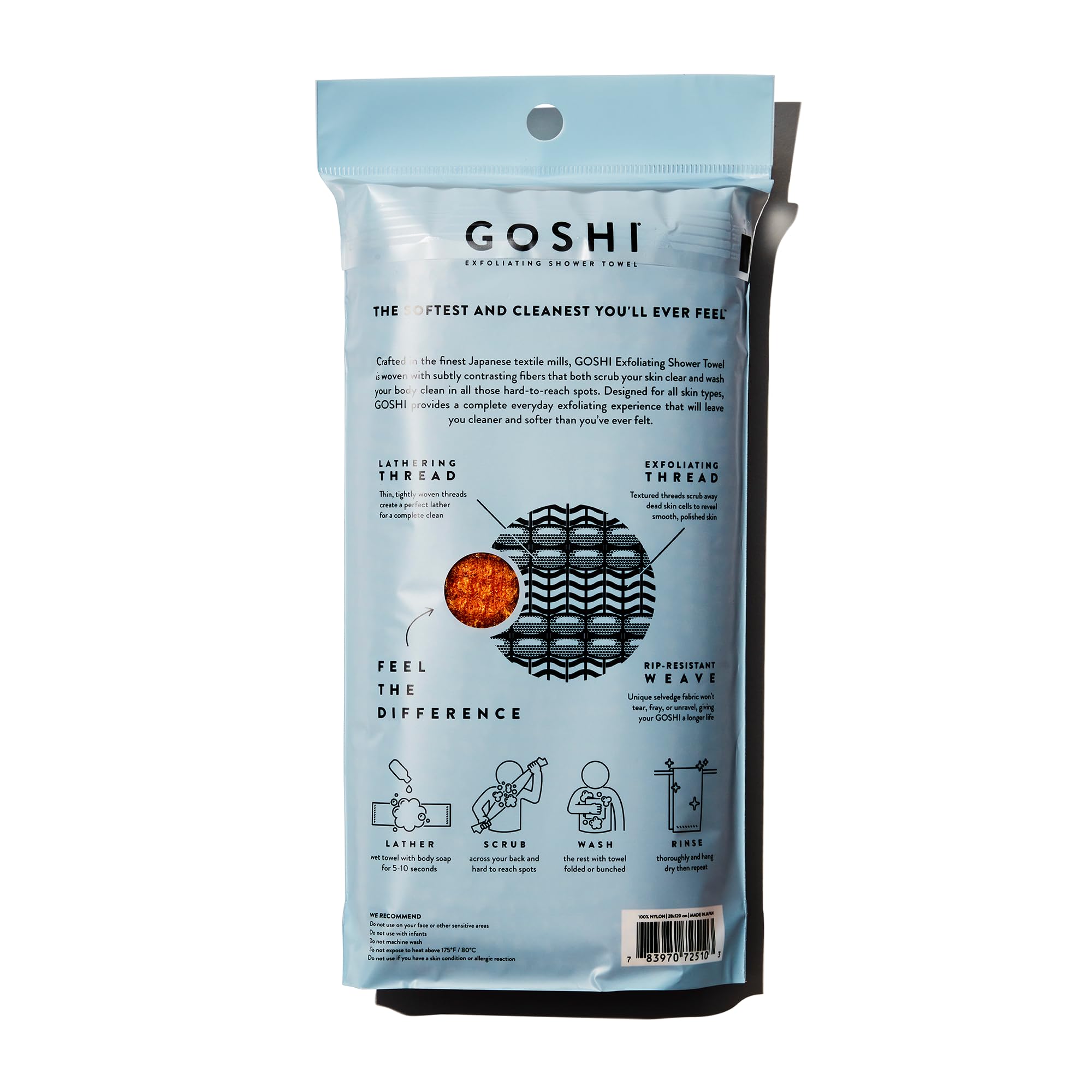 GOSHI close-up of dual-thread weave highlighting foam and gentle scrub