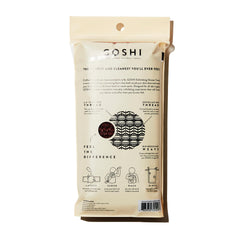 GOSHI close-up of dual-thread nylon weave showing gentle exfoliating texture