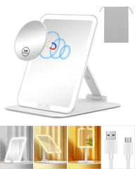 Gospire front view folded white mirror showing compact travel benefit