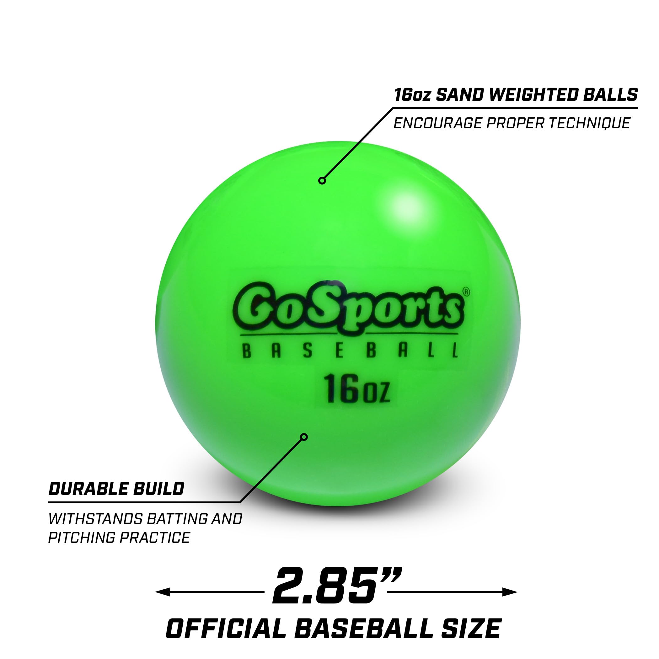 GoSports weighted ball in a hitter's hands during tee drill improving swing mechanics and timing