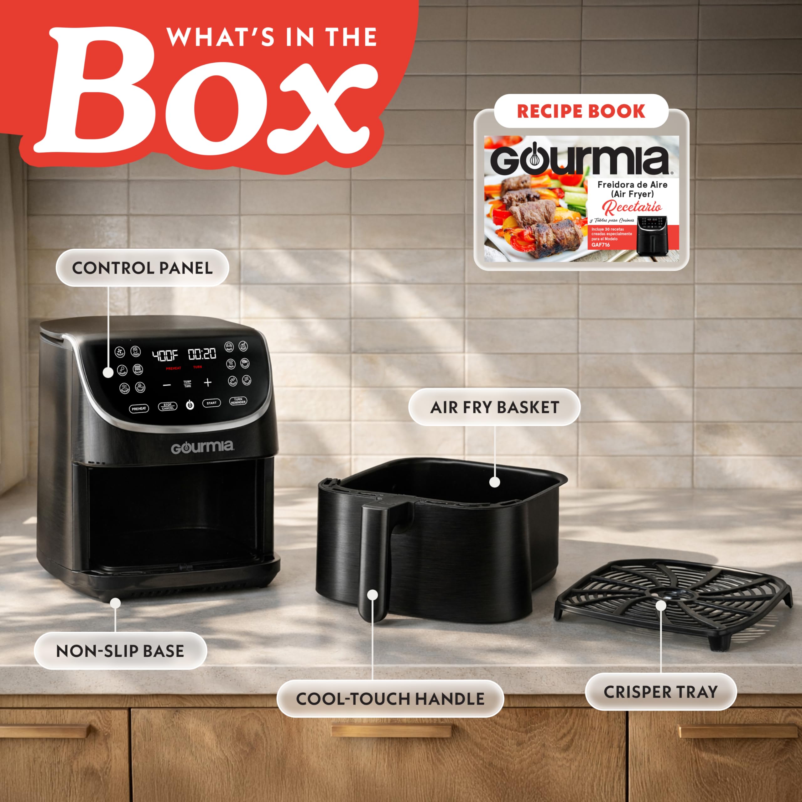 Gourmia side profile showing ventilation and compact countertop footprint