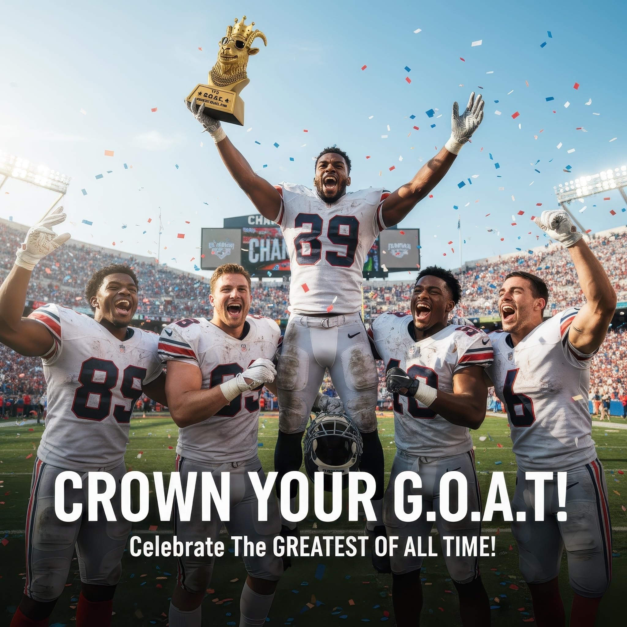Goutoports goat trophy base plate detail with "THE G.O.A.T." text for quick gifting