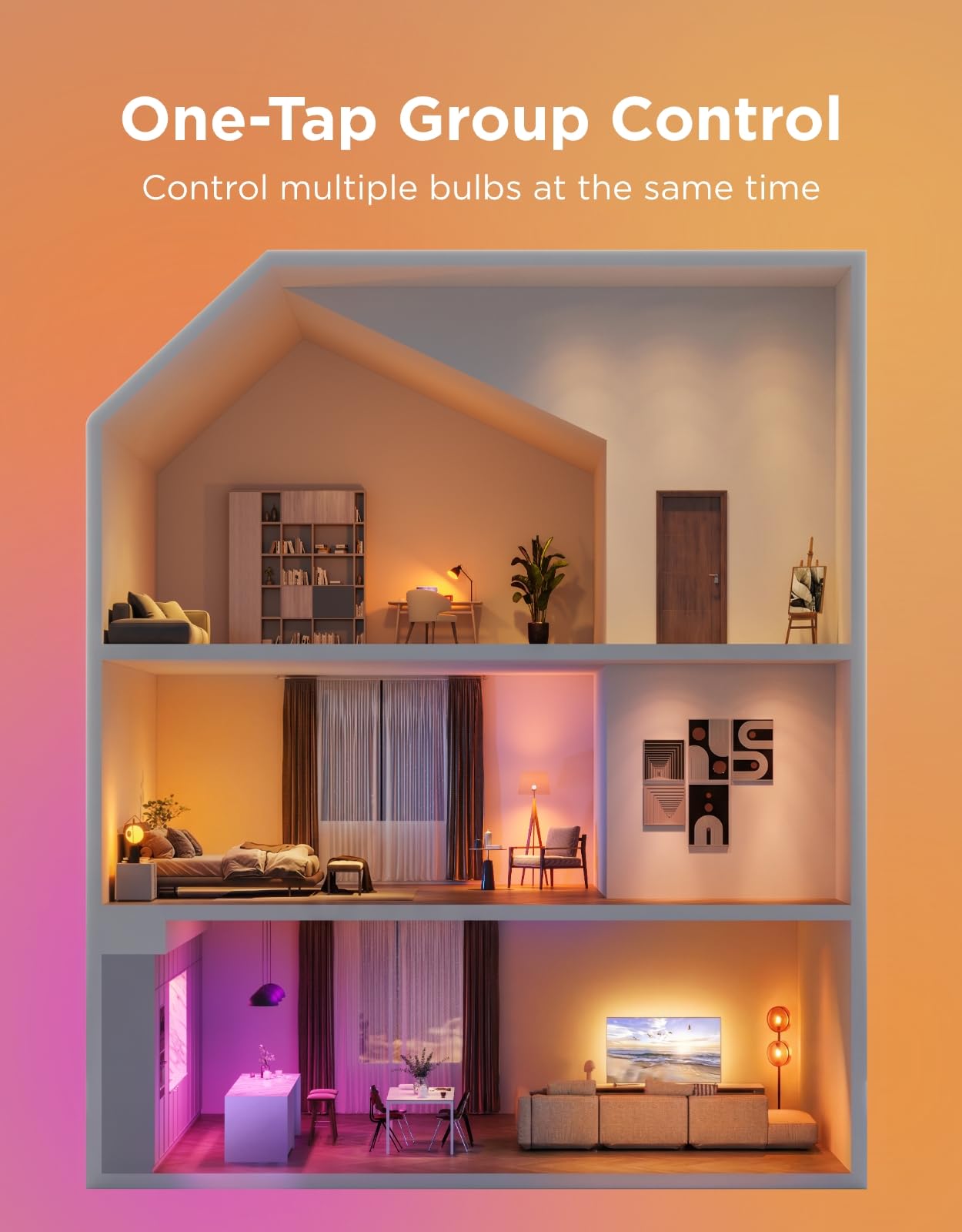 Govee A19 reacting to music with changing colors, Govee creates dynamic audio lighting