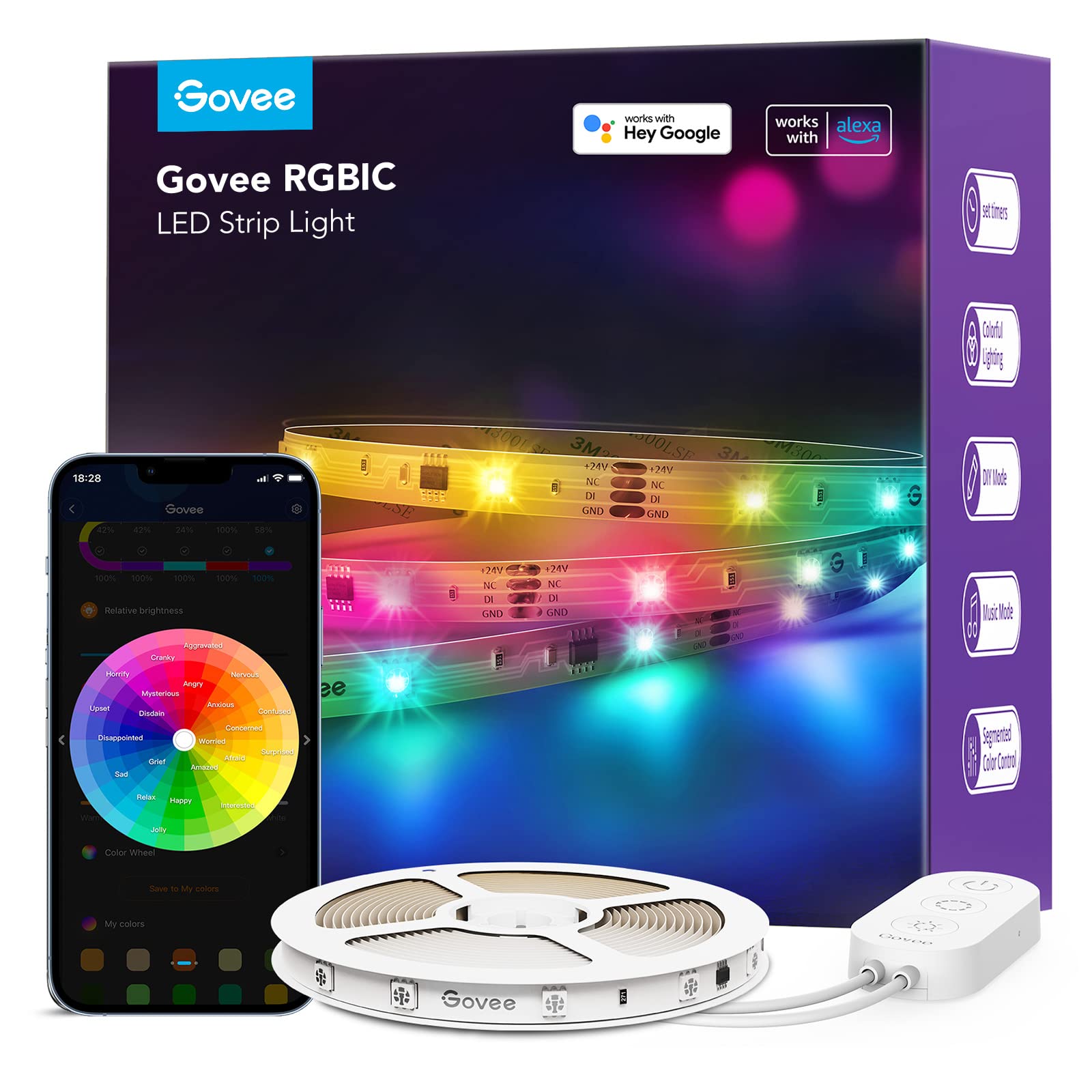 Govee front view of packaging showing full product and accessories benefit quick setup