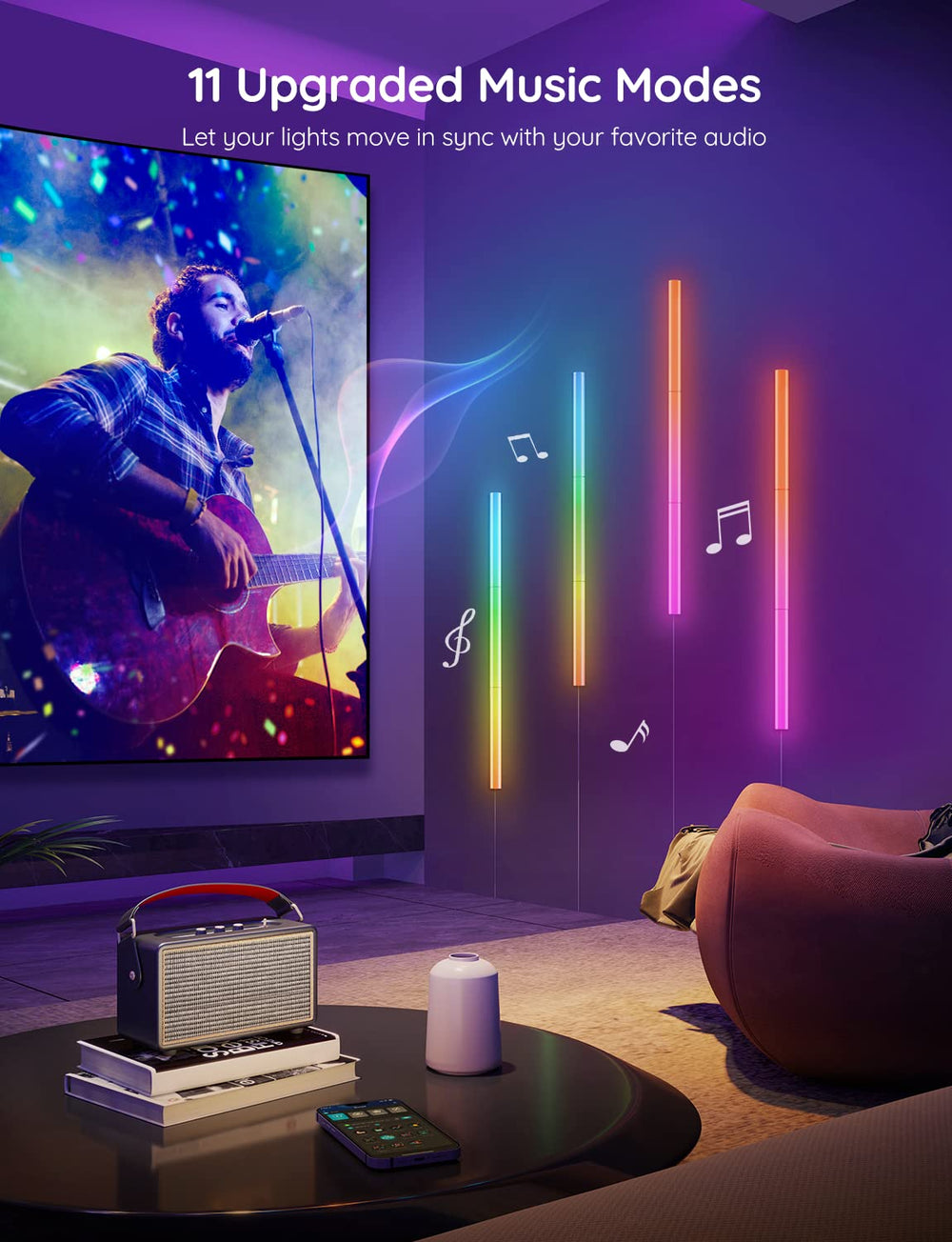 Govee Glide mounted above a gaming desk adding immersive accent lighting