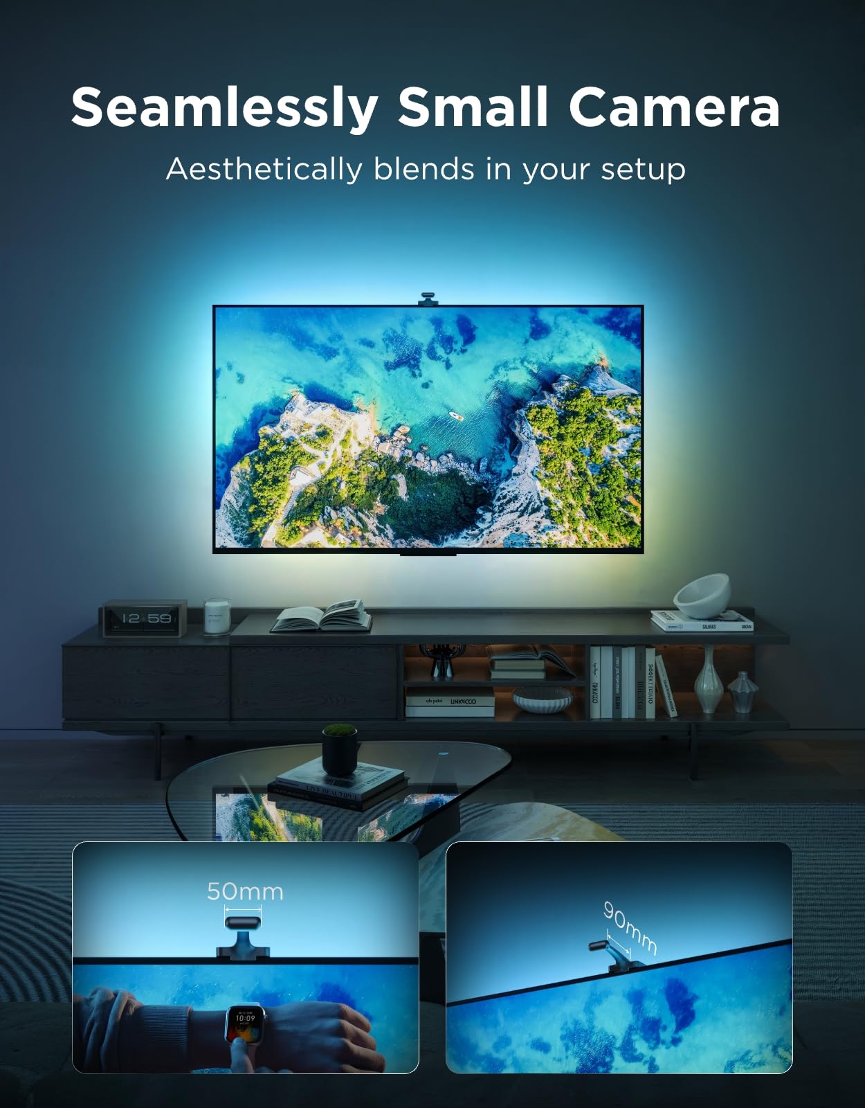 Govee movie-mode backlight in living room enhancing cinematic feel