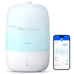 GoveeLife front view of humidifier showing sleek design and quiet benefit