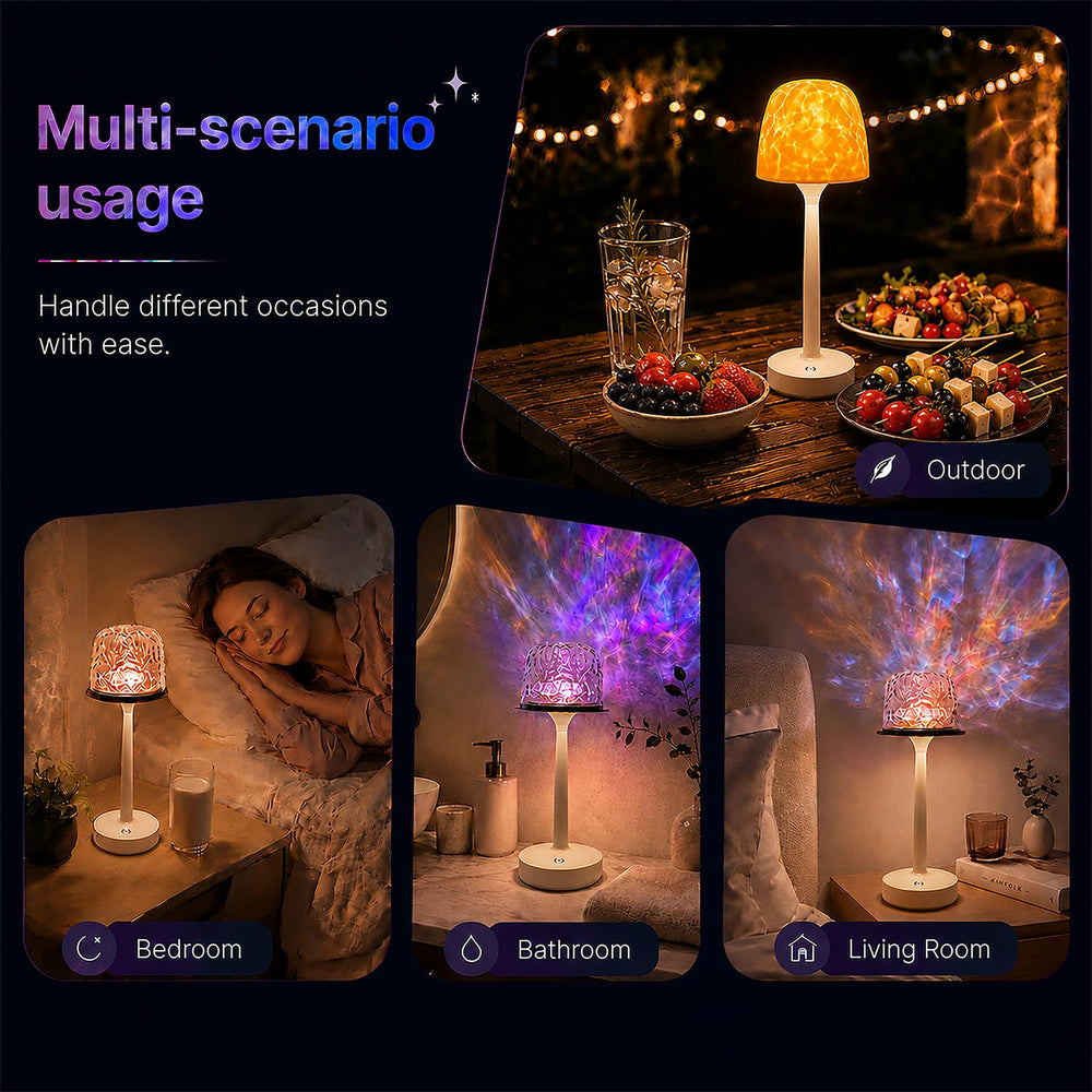 Govexila lamp next to toiletries showing compact size and space-saving benefit