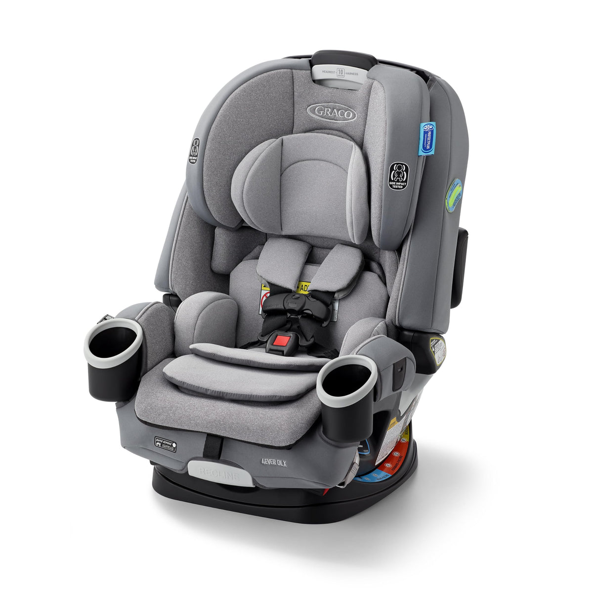Graco 4Ever DLX front view showing seat, durable cover and modern look