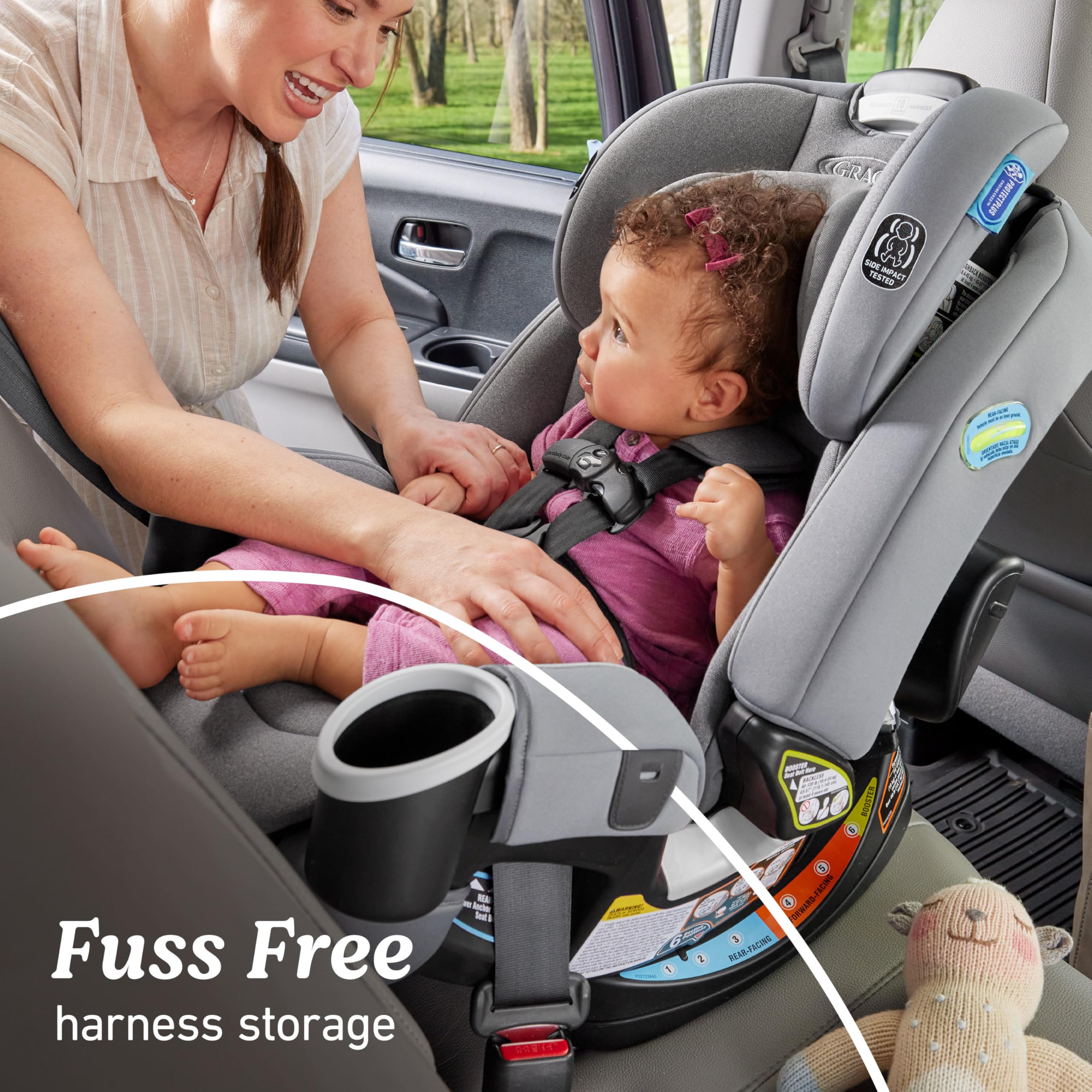 Graco 4Ever DLX rear-facing mode in car demonstrating infant fit