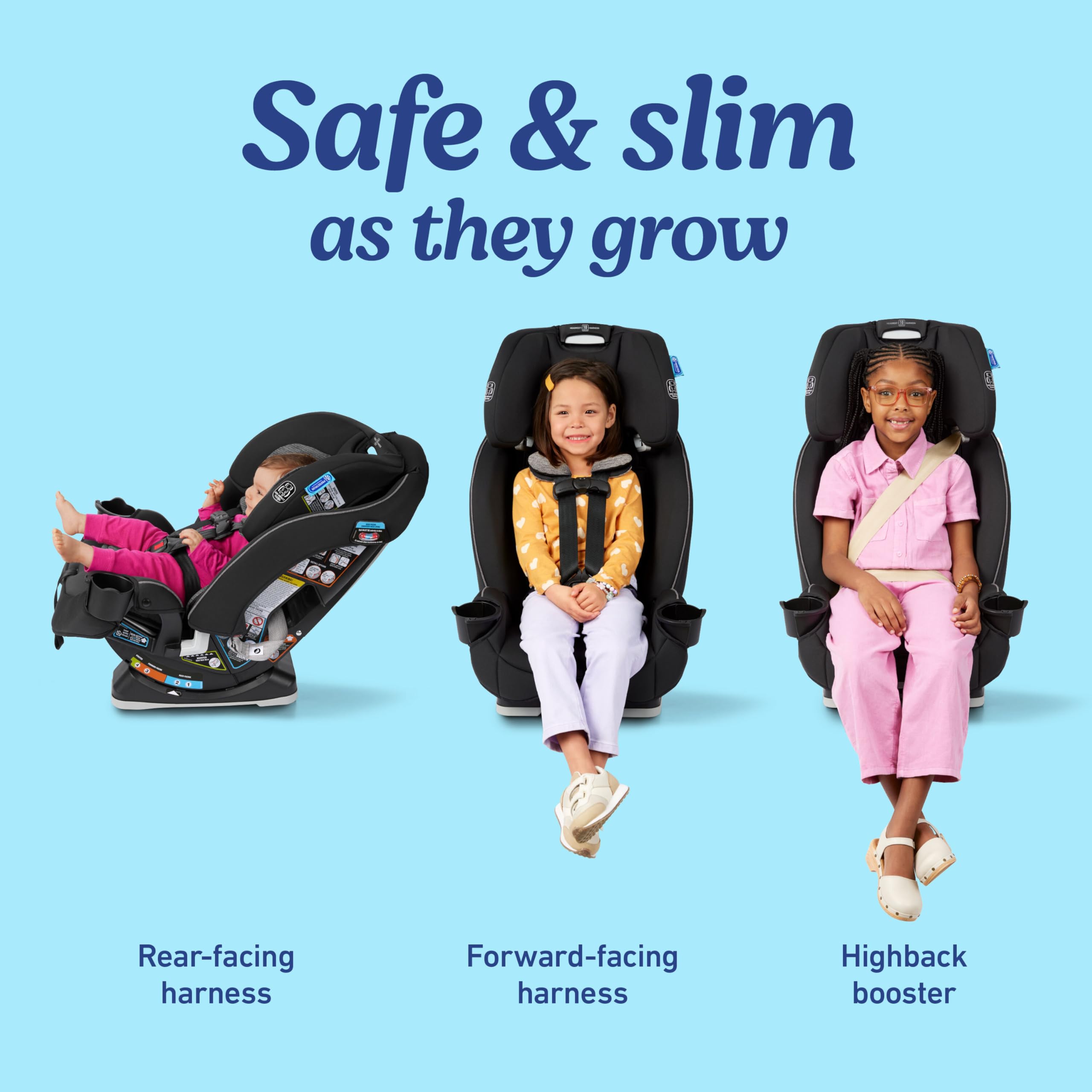 Graco SlimFit rotating cup holders tucked away to save space